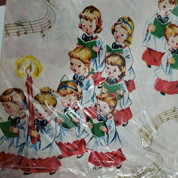 Vintage MCM Christmas Gift Wrapping Paper Wrap Children Carolers Choir Ben Mont - Picture 4 of 10